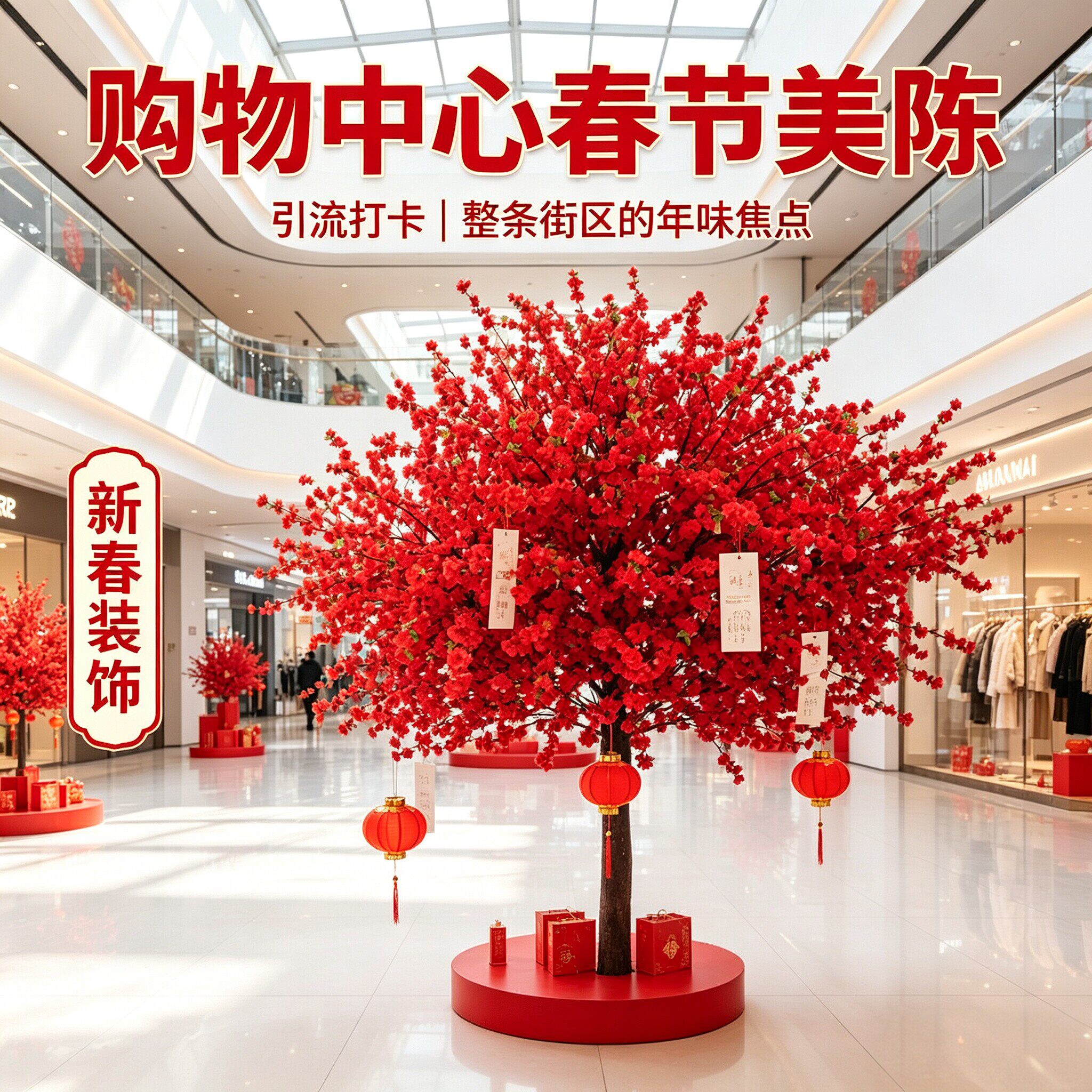 仿真假红桃花树樱花树大型植物红包许愿树造景室内外新年装饰摆件