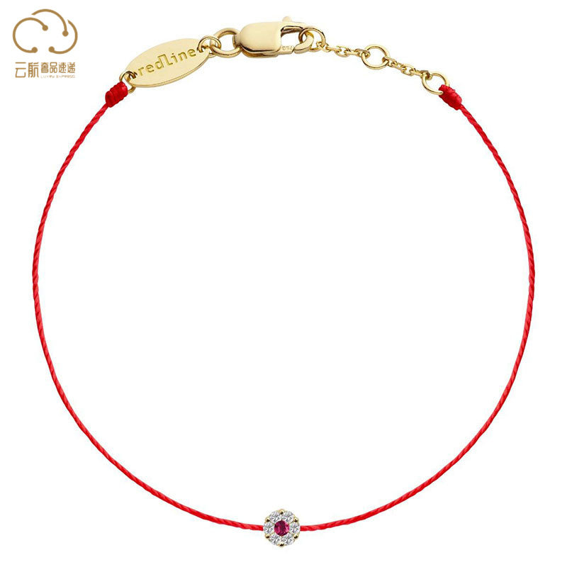 Redline红绳锐先女士手链0.05克拉圆形钻石绳制手绳精致优雅