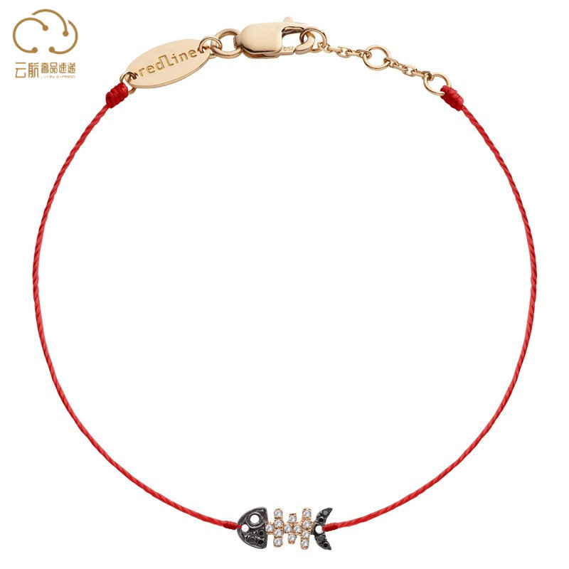 Redline红绳锐先女士手链手绳鱼骨圆形黑白钻智慧好运象征