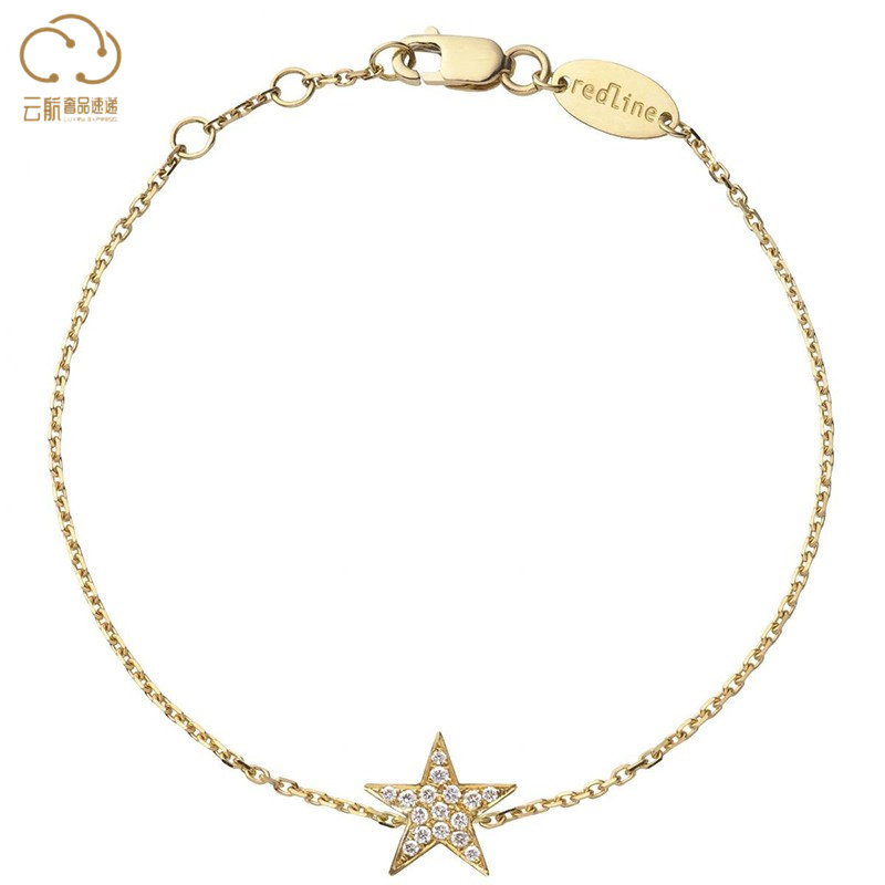 Redline红绳锐先女士0.058克拉星形钻石金精致手链 15.5~18.5cm