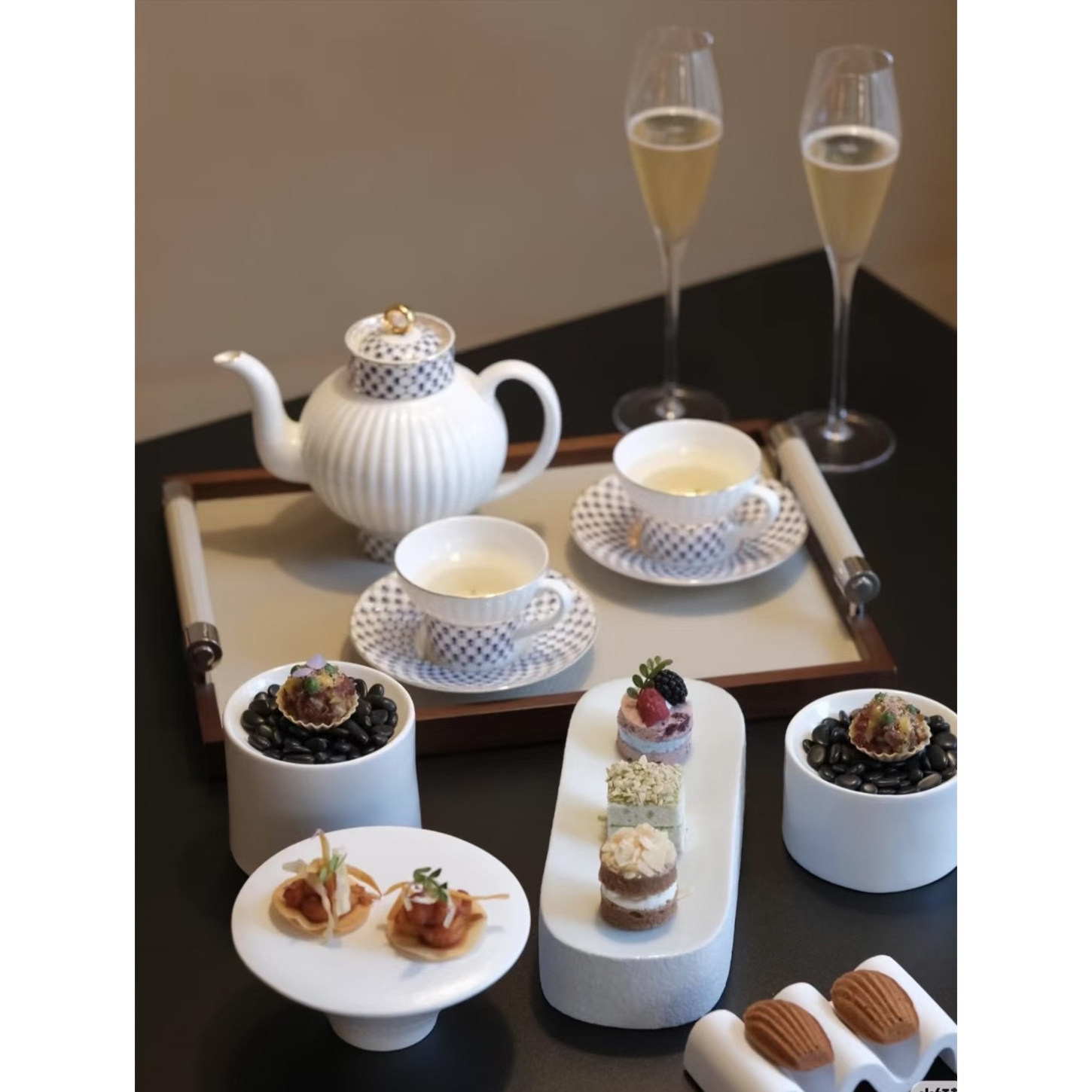 侘意思 宫廷风！瓷白钴蓝网纹骨瓷茶壶英式茶具下午茶咖啡杯套装