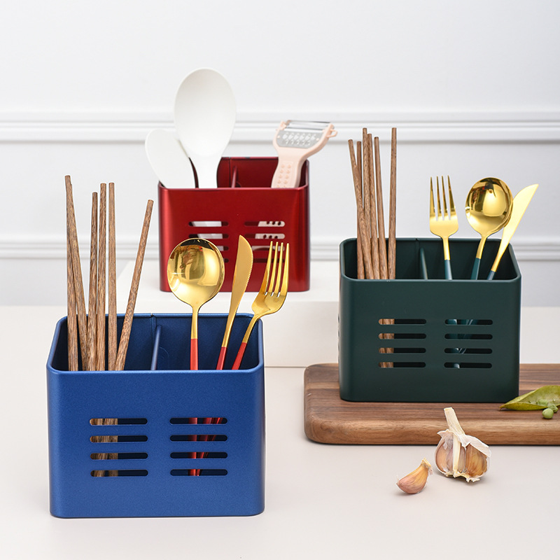 430不锈钢双格筷子筒 厨房多用途勺叉筷餐具收纳盒酒店餐厅筷子架