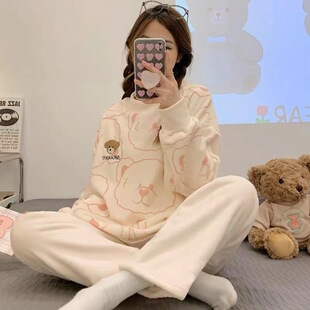 小个子可外穿珊瑚绒睡衣女秋冬季2024年新款可爱法兰绒家居服套装
