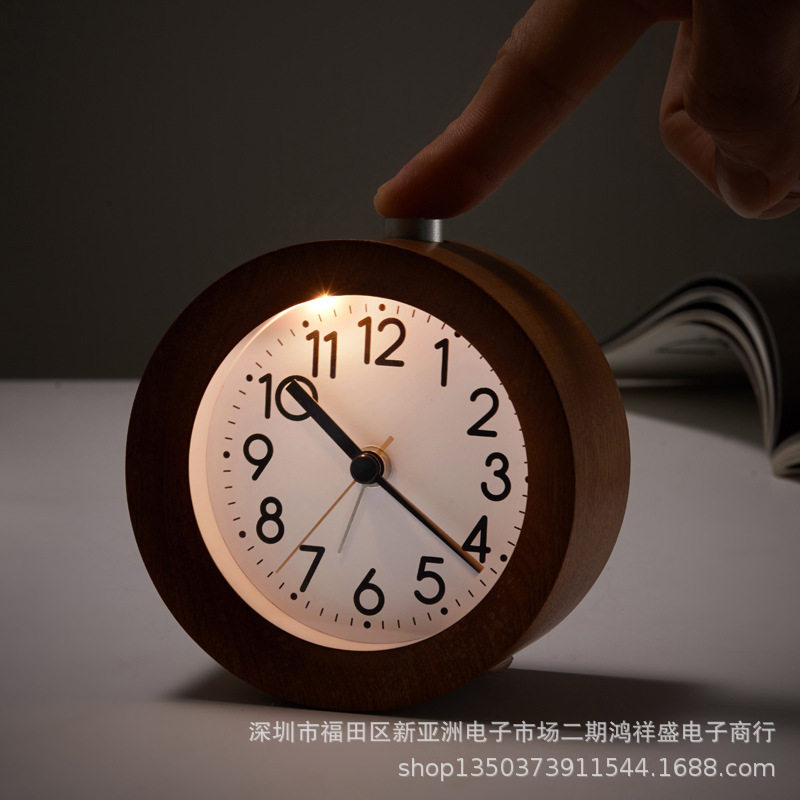 实木指针小闹钟静音表学
