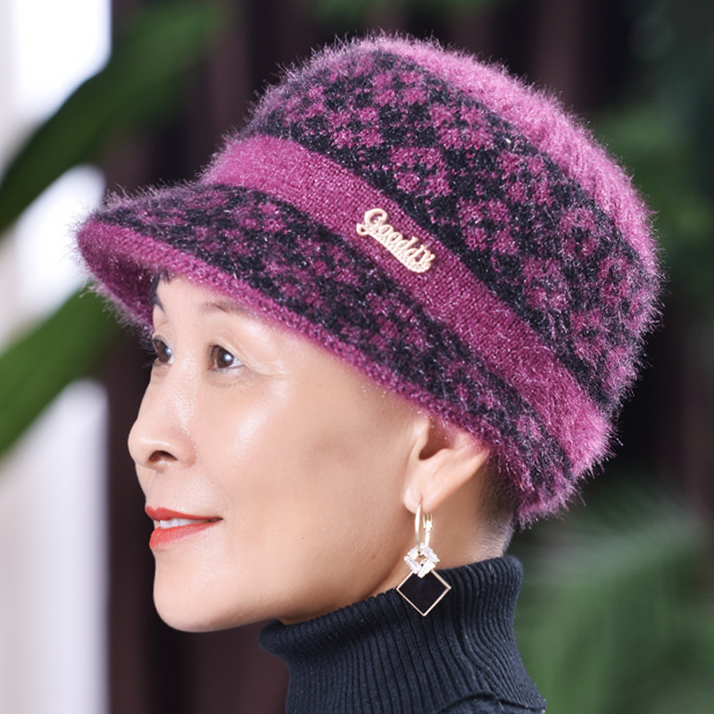2025冬季新款帽子女中老年妈妈帽加绒保暖毛线针织帽老太太帽