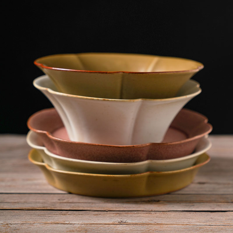 创意网红花边果盘景德镇陶瓷家用艺术菜碗日式复古好看甜品点心碗