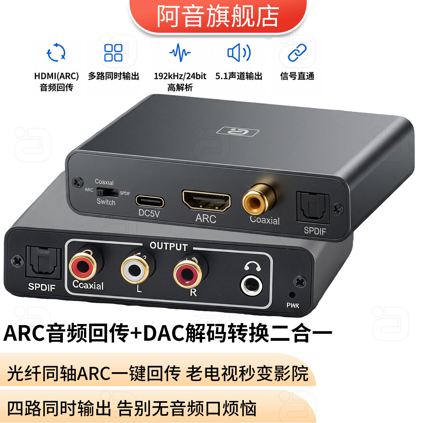 DAC数字音频转换器HDMI无线5.1CH转换电视ARC耳机功放音响分配器