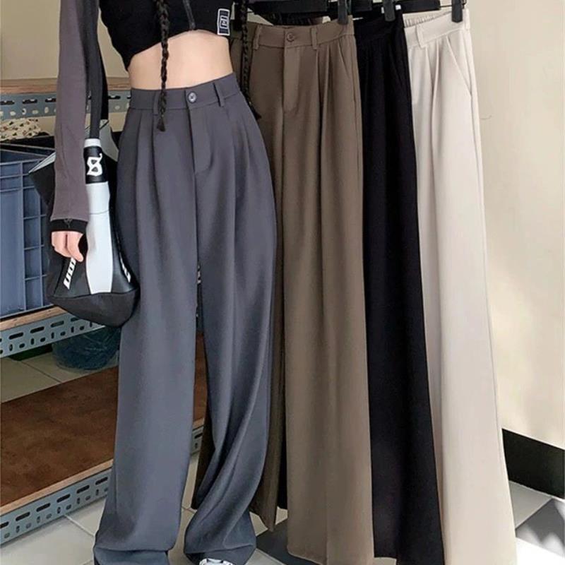 灰色西装裤女夏季薄款2025新款高级感垂感直筒宽松冰丝雪纺阔腿裤