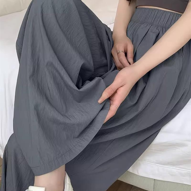 灰色冰丝山本裤女2025新款夏季垂感日系休闲小个子褶皱慵懒阔腿裤