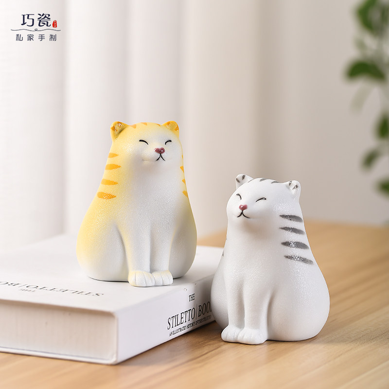 可爱陶瓷b小猫咪桌面摆件创意猫咪家居饰品礼物玄关三花美短橘猫