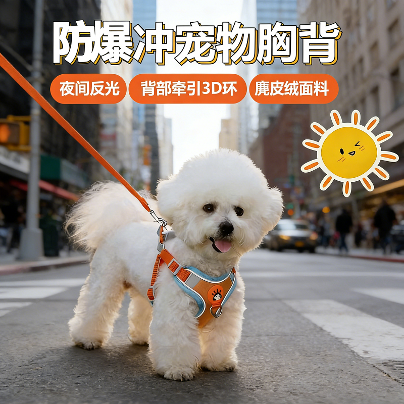 小型犬夜光防挣脱胸背牵引绳