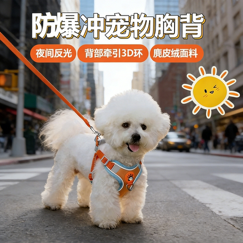 小型犬夜光防挣脱胸背牵引绳