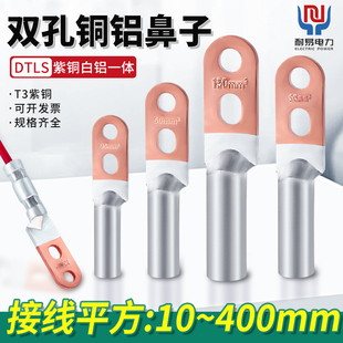 DTLS双孔铜铝鼻子紫铜白铝一体接线端子国标A级电缆线耳铜鼻子