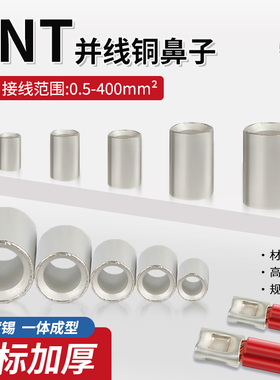 PNT短形并线裸接头接线端子小铜管对接0.5-400平方电线接头紫铜管