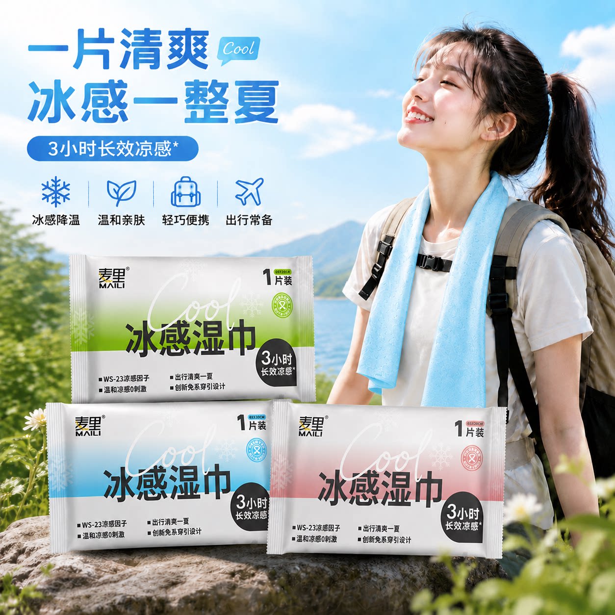 麦里运动冰感凉感降温冷感小毛巾湿巾冰凉薄荷去汗冰巾独立包装