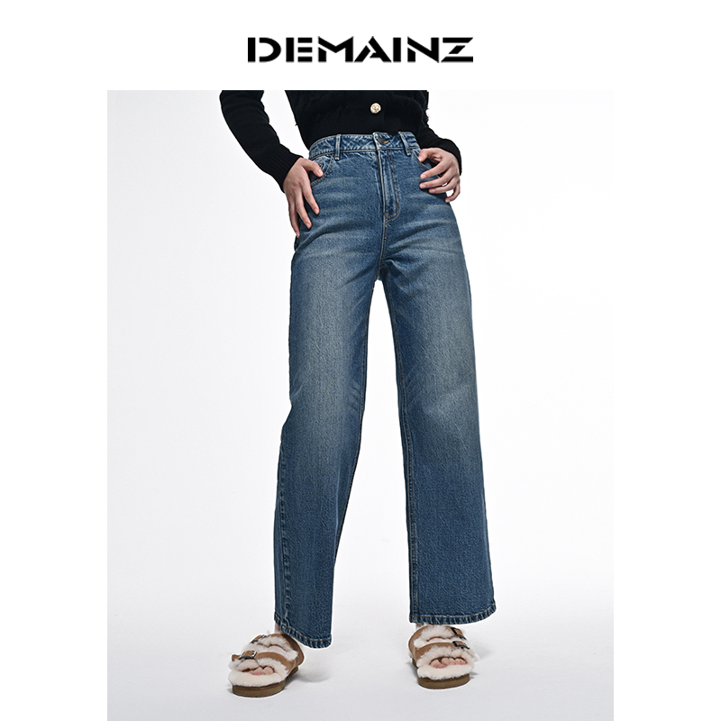 DEMAINZ地缦直筒水洗牛仔裤女