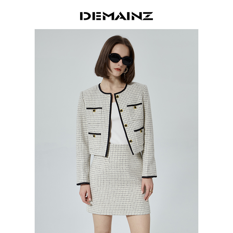 地缦DEMAINZ小香羊毛格纹套装女