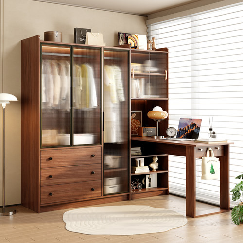 转角衣柜连书桌一体组合卧室家用儿童拐角电脑学习桌化妆台小户型