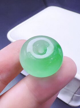 拍卖冰种翡翠飘花平安扣缅甸阳绿平安扣白底青吊坠玉扣子路路通