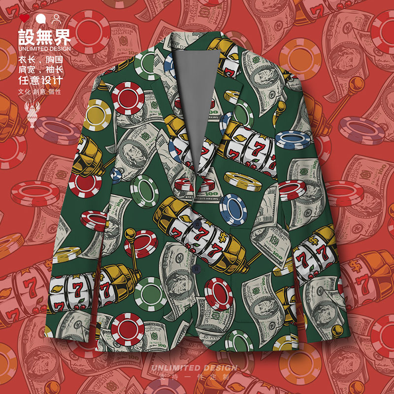 赌场筹码美元老虎机水果休闲西装