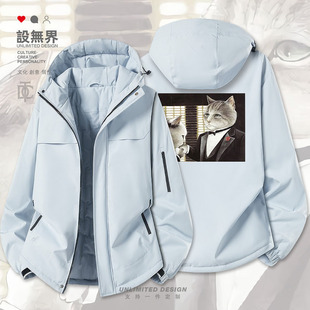 设无界 恶搞猫版经典电影教父黑手党加厚棉服男女棉衣外套冬装潮