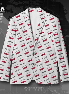 设无界波兰Poland国家国旗西装外套男女聚会潮宽松学生西服夏