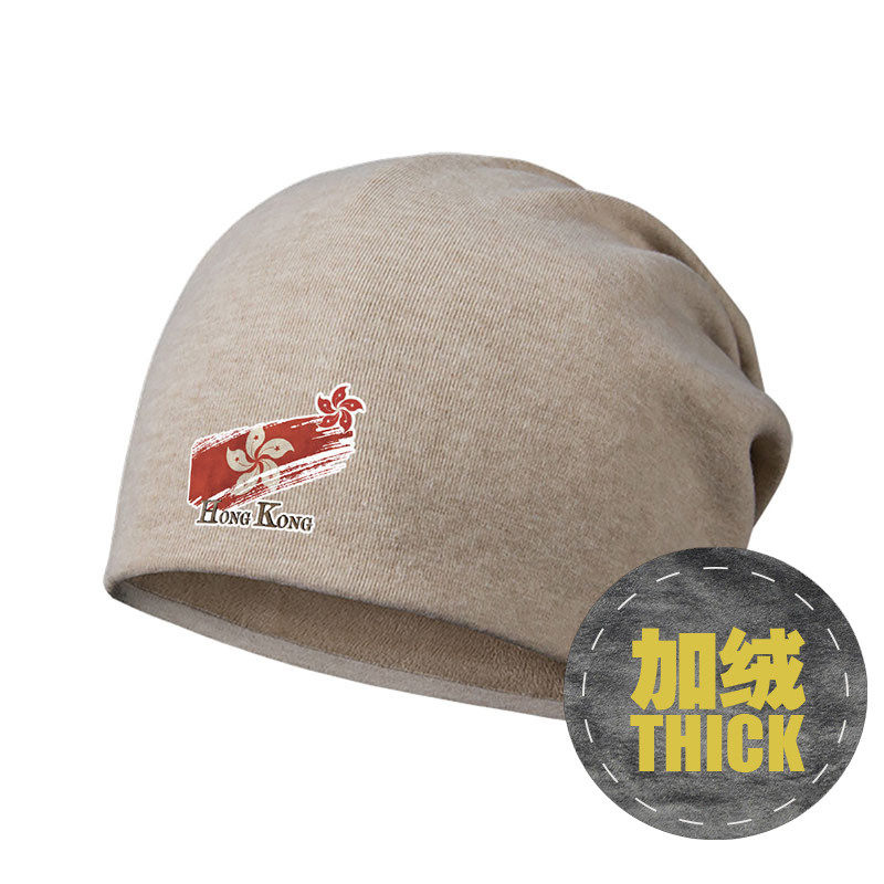 设无界 中国香港hk紫荆花旗帜徽章加绒棉帽男女帽子冬包头帽0010