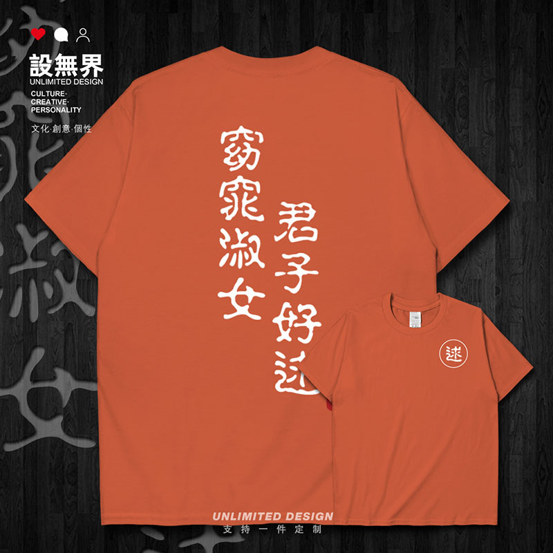设无界窈窕淑女君子好逑文字创意诗词衣服纯棉短袖t恤男女定制夏