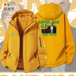 设无界美国哥特式伍德著名世界名画加厚棉服男女创意棉袄外套潮