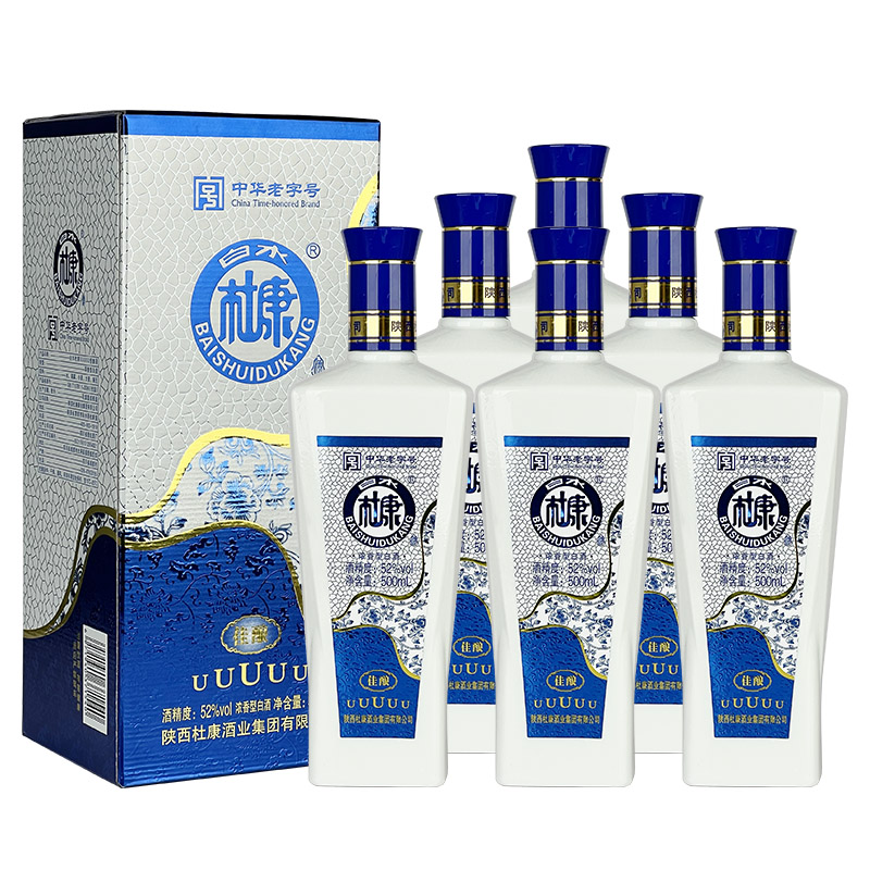 正宗陕西52度白水杜康UUUUU佳酿浓香型白酒500ml*6瓶整箱口粮白酒