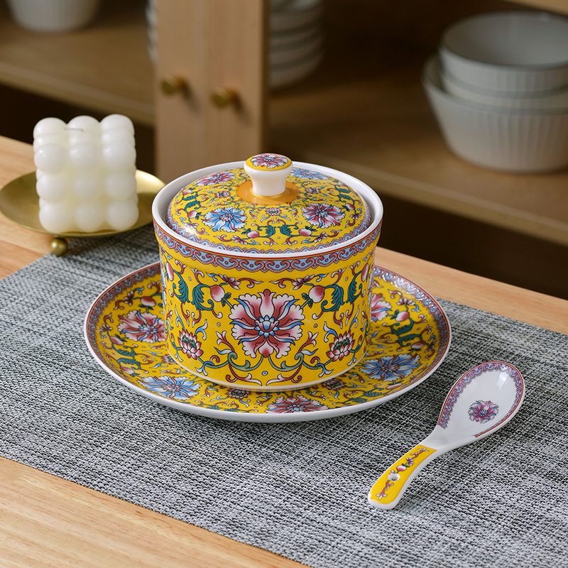 炖盅汤盅酒店定制高温白瓷珐琅彩