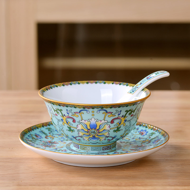 景德镇珐琅彩高温陶瓷碗碟勺家用餐具套装中式宫廷酒店餐具定制,餐饮具,碗,淘宝优惠券,粉丝福利购,淘宝优惠卷