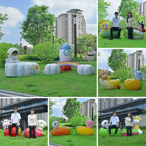 户外卡通可爱动物造型玻璃钢座椅儿童游乐场公园庭院创意装饰摆件