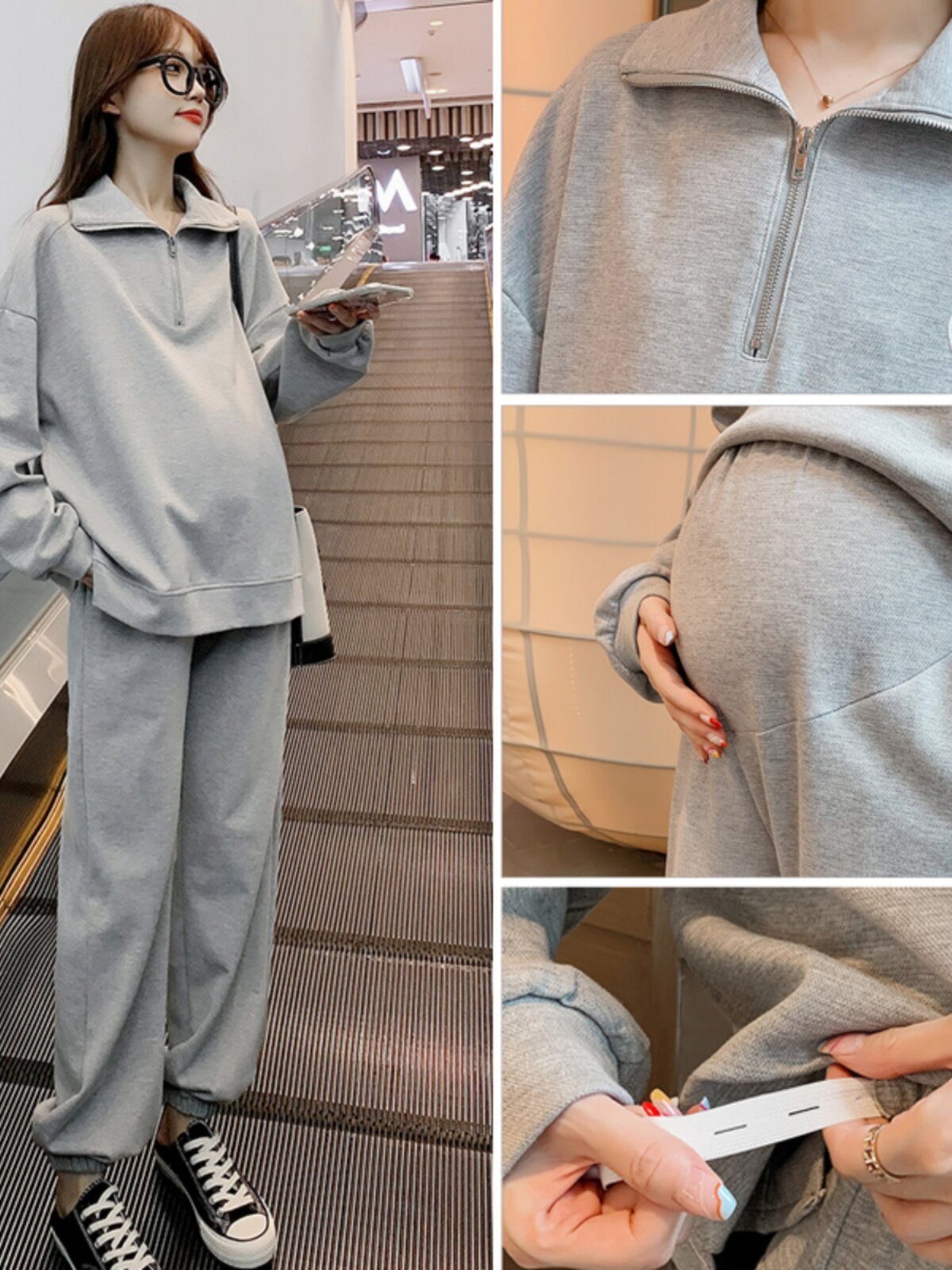 MATERNITY SUIT SPRING AND AUTUMN NEW LONG-SLEEVED LOOSE SWEATSHIRT COTTON BELLY SUPPORT LONG PANTS CASUAL SPORTS TWO-PIECE AUTUMN SUIT
