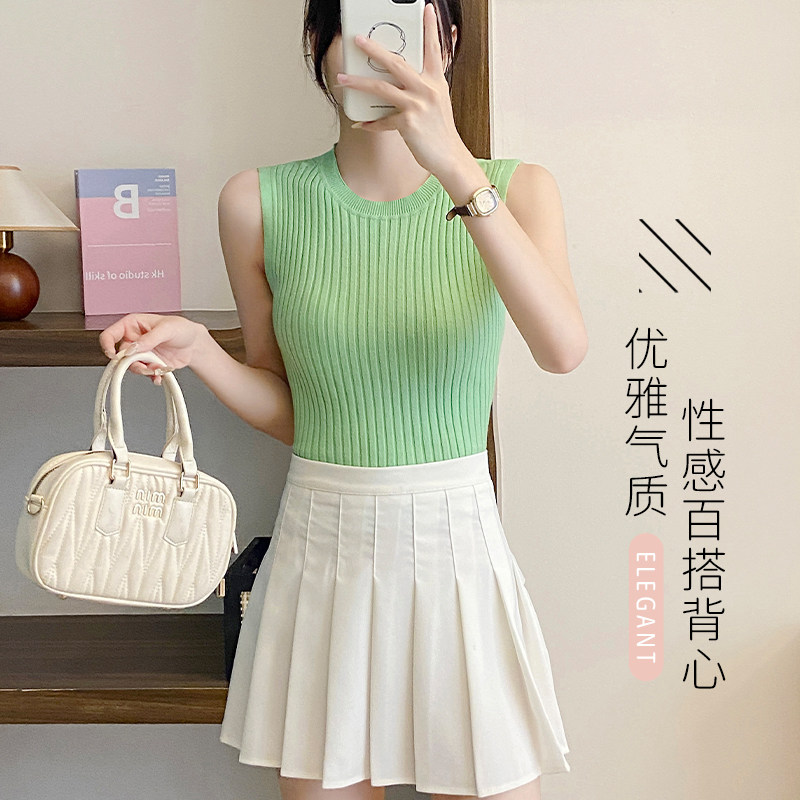 新品少女夏款针织无袖打底衫宽松轻薄舒适圆领上衣小个子百搭背心