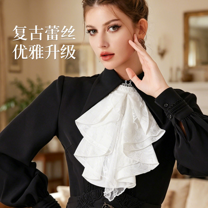 法式复古风女士百搭假领荷叶拉夫领内搭口水领巾日常休闲穿搭衣领