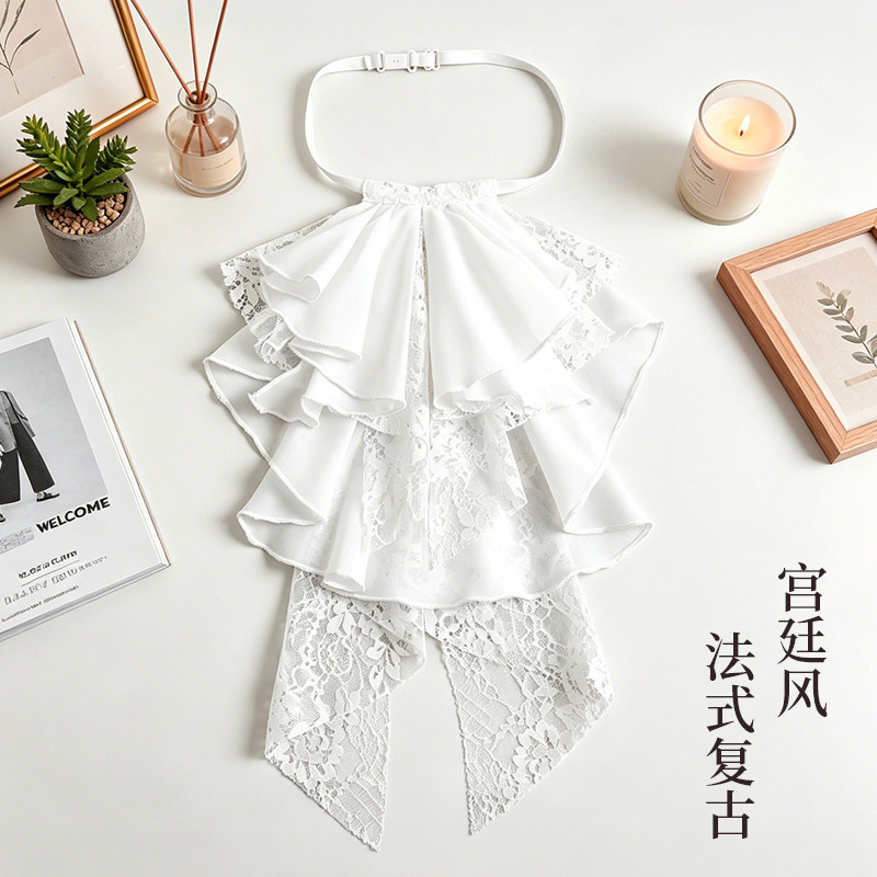 简约白色假领宫廷挂脖女士领结领花复古休闲时尚约会衣领配饰假领