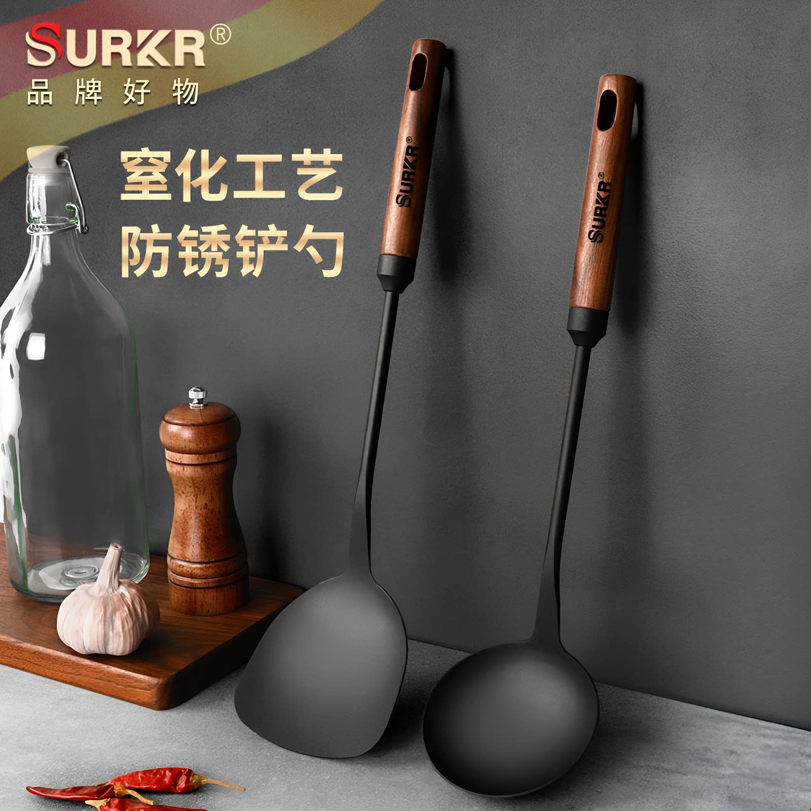 铸铁锅铲炒菜铲子家用铁锅专用高档木长柄炒勺老式铁铲汤勺厨具