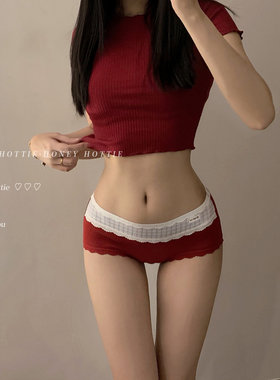 『Hottie』红色内裤女2026新款纯棉中腰透气本命年少女三角裤甜美