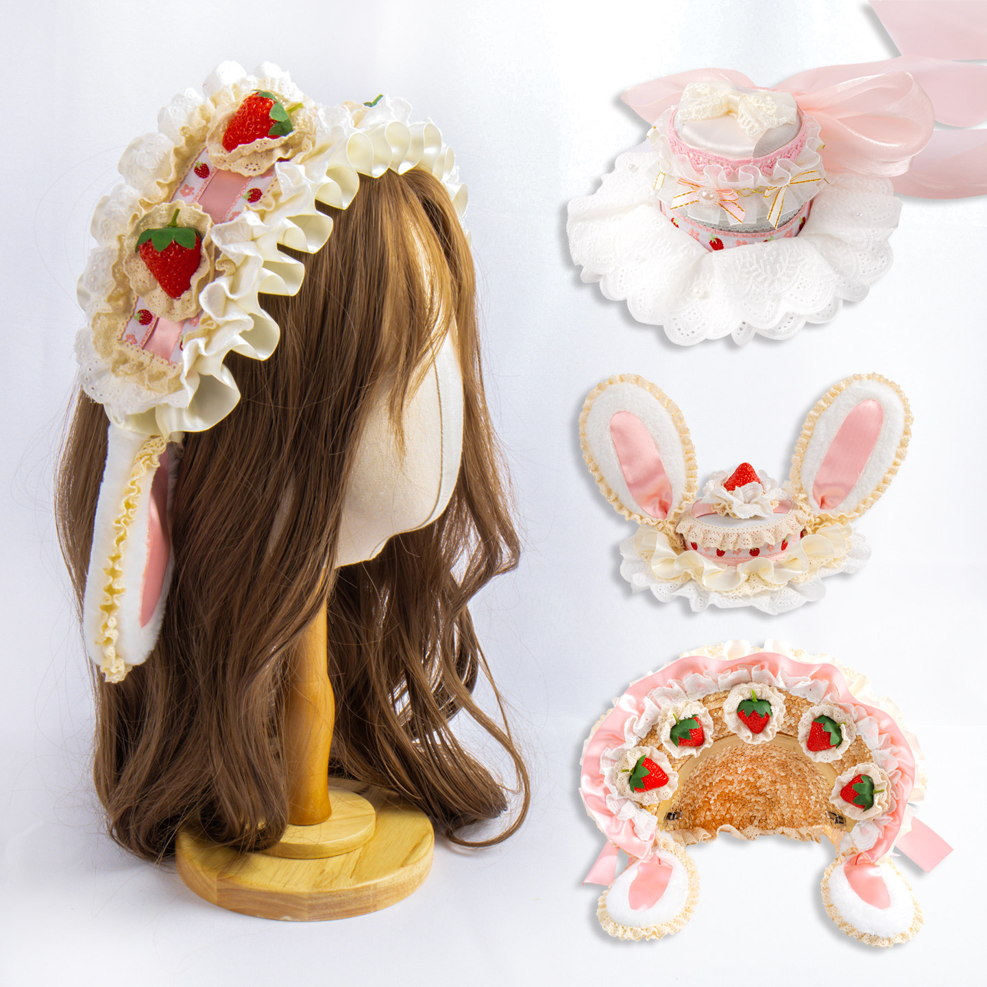lolita原创设计粉色可爱兔耳蝴蝶结草莓蛋糕发带头饰现货波奈特,模玩/动漫/周边/娃圈三坑/桌游,lolita洛丽塔配饰小物/道具,淘宝优惠券,粉丝福利购,淘宝优惠卷