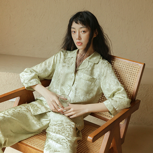 SLKMRKT乃丝家居服真丝睡衣女桑蚕丝姆米舒适送妈妈提花印花套装