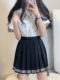 LF原创JK制服纯色百褶裙学院风高腰裙学生半身裙a字显瘦短裙夏女