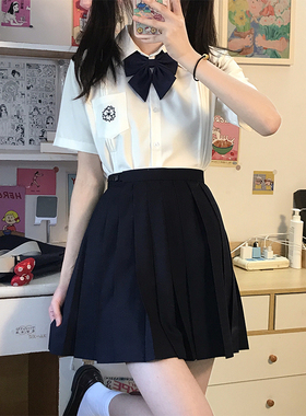 LF原创小樱短袖jk衬衫日系白粉蓝色刺绣风琴衬衣夏季学院风jk制服