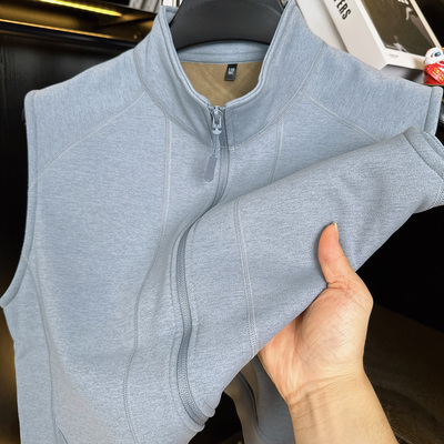 奥粒绒男士无袖马甲秋冬季加绒加厚半高领卫衣保暖拉链开衫上衣服