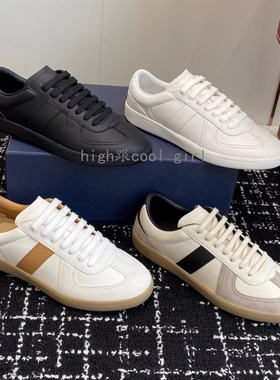 高定真皮复古拼色男女德训鞋时尚百搭平底板鞋情侣休闲运动小白鞋