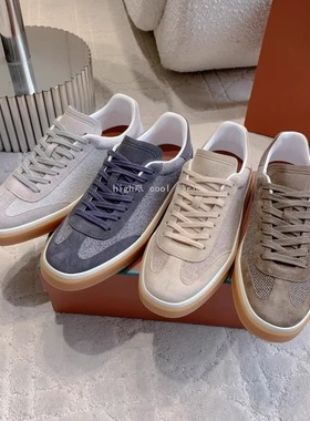 真皮复古情侣款德训鞋男女百搭休闲板鞋牛仔布拼色透气运动鞋单鞋