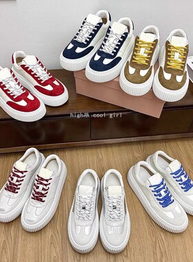 真皮拼色厚底增高饼干鞋女舒适百搭休闲运动鞋小个子松糕底小白鞋