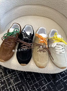高定真皮百搭男女休闲运动鞋情侣联名德训鞋双色鞋带透气网跑步鞋