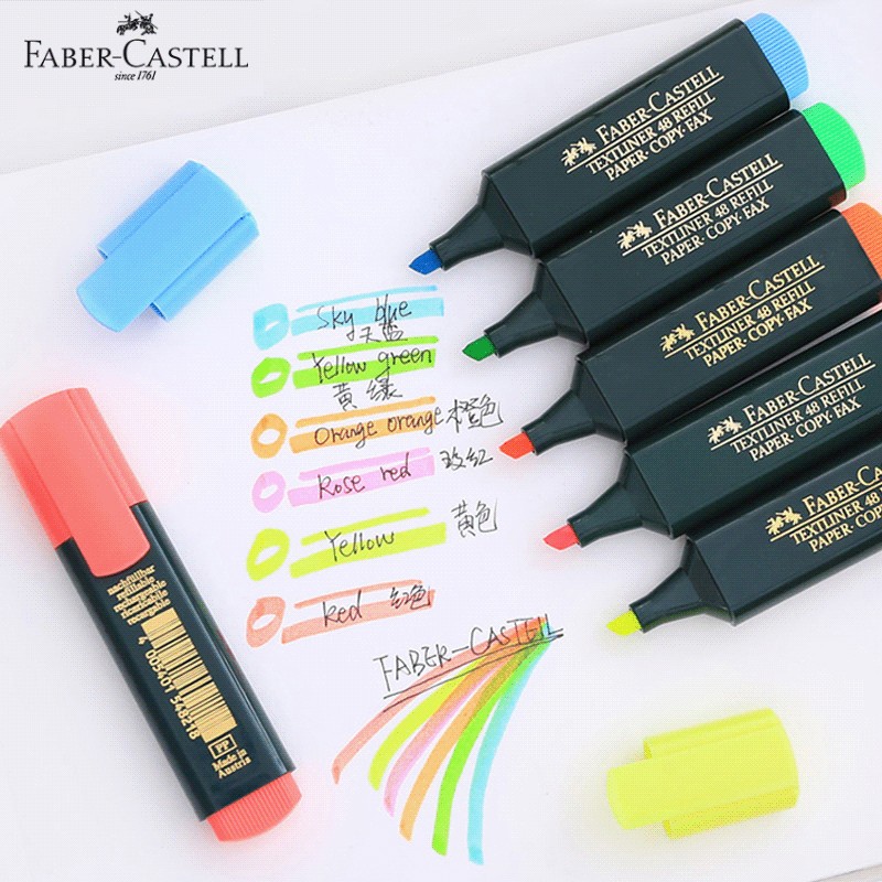 德国Faber-Castell辉柏嘉荧光笔彩色重点文件标记笔学生办公用方斜头水性简约快干糖果色划重点记号笔醒目笔