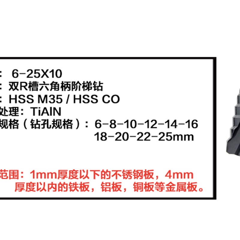 雙R槽六角柄階梯鑽工業級轉打不鏽鋼不锈钢阶梯钻头宝塔钻扩孔钻